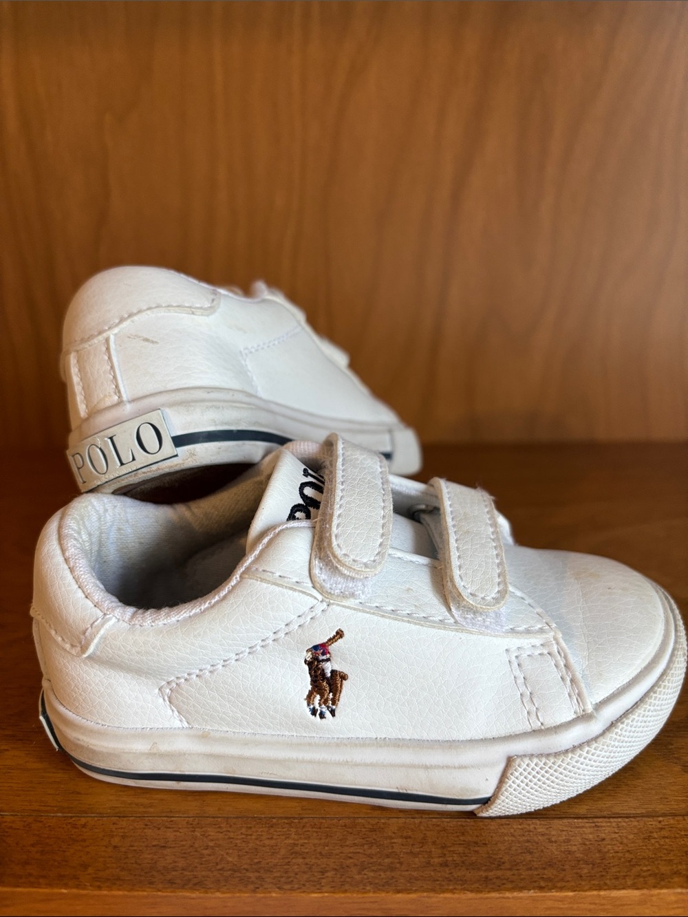 Polo by Ralph Lauren White Kids Leather Velcro Sneakers with Polo Player